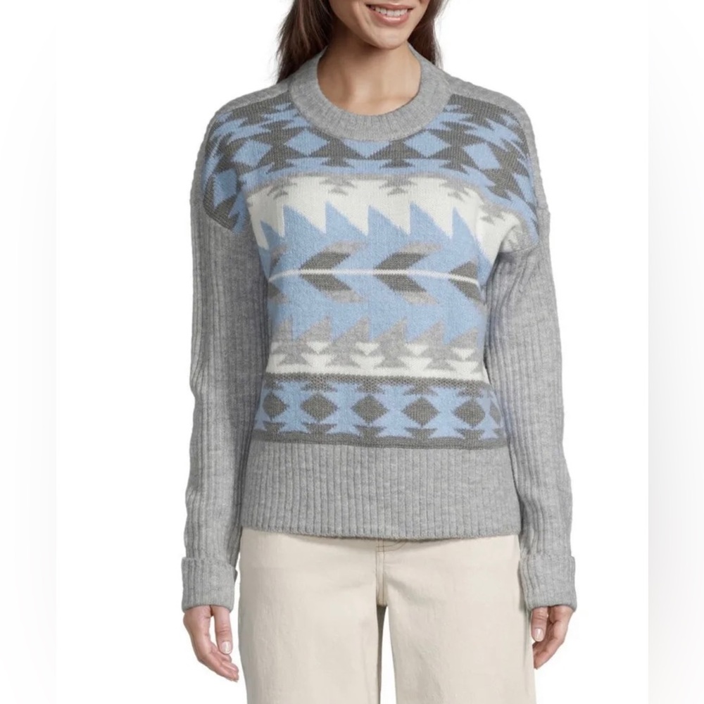 a.n.a Petite (PS) Womens Crew Neck Long Sleeve Pullover Sweater/ Blue Pattern